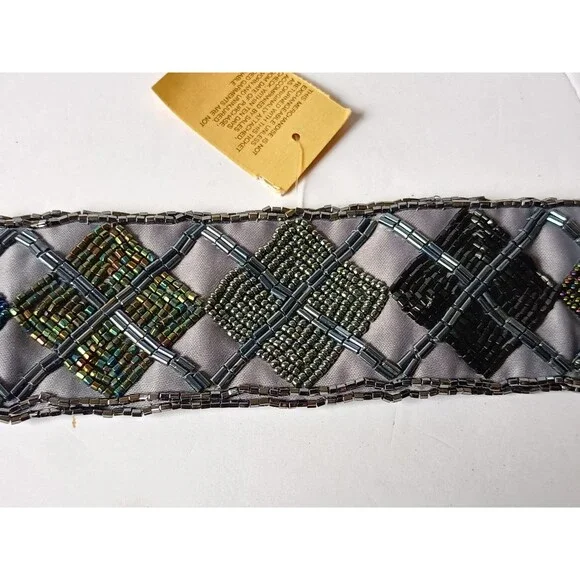 Vintage Christian Dior Ceinture Sash Belt Hand Beaded Grey Satin - Picture 3 of 7